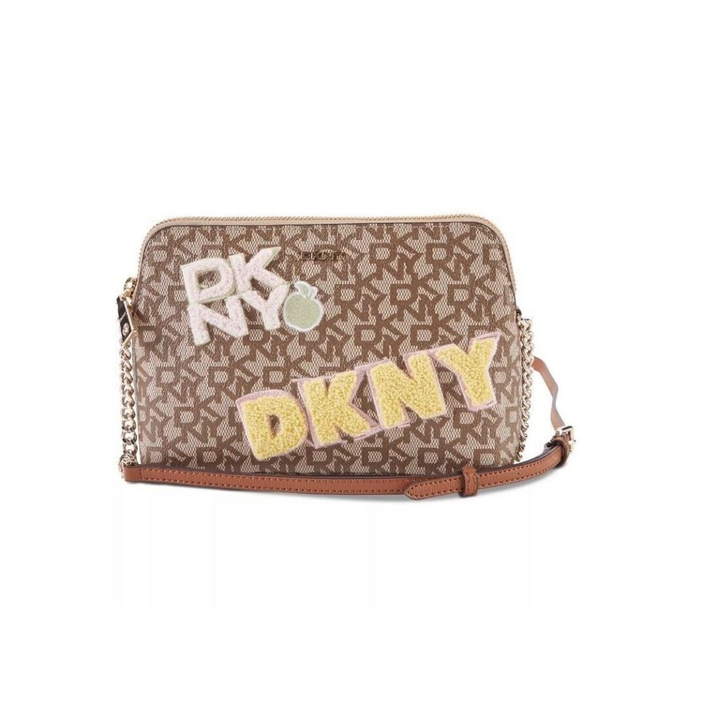 DKNY Bryant faux-leather Signature logo chain strap dome small crossbody -BROWN